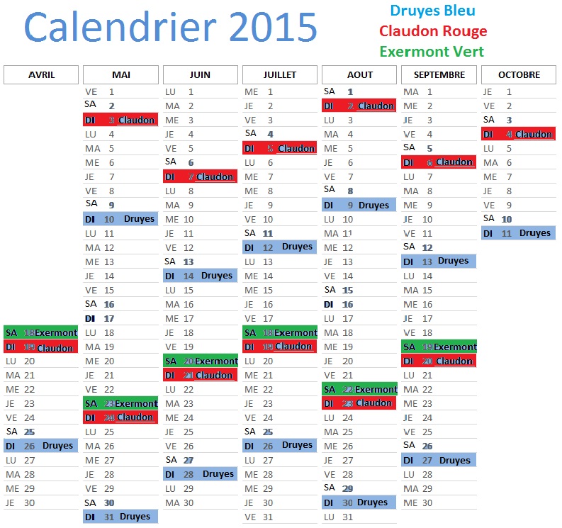 Calendrier saut élastique.